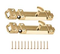 SANTUO 2PCS Door Bolt, Polished Brass Surface Mounted Sliding Door Lock, 5 Inch Hole Spacing European Style Heavy Duty Internal Lock for Bedroom, Bathroom, Cupboards and Gates, Includes 12 Screws
