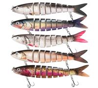 SANTUO 5Pcs Sea Fishing Tackle for Bass Pike 6# Hooks 20g Realistic Lifelike Pike Fishing Lures for catfish sea bass roach trout pike Walleye Salmon 13cm Length Weight Load 5-10Kg with Storage Box