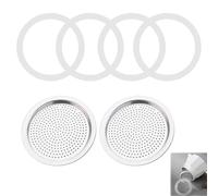 SANTUO 6 Cup Espresso Maker Moka Pot Gasket,Food Grade Silicone Seal Ring Replacement, Includes 2 Filter and 4 Silicone Gasket for Bialetti Moka Express Stovetop Coffee Maker
