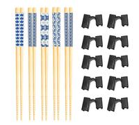 SANTUO Chopsticks Set, 5 Pairs Light Blue Reusable Training Chopsticks with 10 Assists Black, User-Friendly and Dishwasher Safe Utensils for Improved Dining Skills, Complete Practice Set