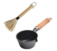 SANTUO Mini Sauce Pot Cast Iron Saucepan and BBQ Mop Brush Set for Grilling BBQ Basting Set with Saucepan and Brush Barbecue Accessories Meat Smoker Accessories