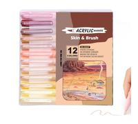 SANTUO Skin Colour Acrylic Pens,Skin Tones Acrylic Paint Pens 12 Colors | with Soft Brush Tip Water-Based Quick-Dry Markers for Wood Glass, Fabric Painting,Ideal for Portrait Illustration,Art and DIY