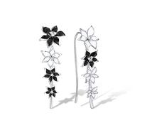 Santuzza 925 Sterling Silver Black & White Orchid French Hook Earrings Enamel Flower Pierced Earrings for Women