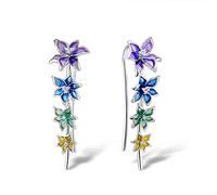 Santuzza 925 Sterling Silver Colorful Orchid French Hook Earrings Enamel Flower Pierced Earrings for Women