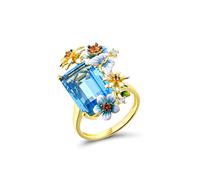 Santuzza 925 Sterling Silver Daisy Butterfly Ring Blue Glass Enamel Flower Ring for Women (7)