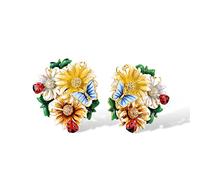 Santuzza 925 Sterling Silver Daisy Earrings Cubic Zirconia Enamel Flower Butterfly Ladybug Dangle Earrings for Women