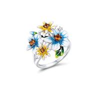 Santuzza 925 Sterling Silver Daisy Ring Yellow Nano Cubic Zirconia Enamel Flower Bunch Ring for Women (8)