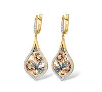 Santuzza 925 Sterling Silver Enamel Dragonfly Flower Earrings Cubic Zirconia 14K Gold Plated Drop Earrings for Women