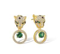 Santuzza 925 Sterling Silver Gemstone Golden Leopard Earrings Green Spinel Cubic Zirconia Stud Earrings for Women