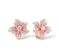 Santuzza 925 Sterling Silver Lily Earrings Pink Sapphire Cubic Zirconia Gemstone Flower Dangle Earrings for Women