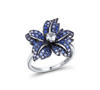 Santuzza 925 Sterling Silver Lily Ring Blue Spinel Nano Cubic Zirconia Gemstone Flower Statement Ring for Women (8)
