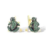 Santuzza 925 Sterling Silver Little Frog Animal Dangle Earrings Green Spinel Cubic Zirconia Jewelry for Women