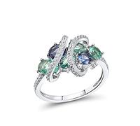 Santuzza 925 Sterling Silver Oval Gemstone Wrap Cluster Ring Green Spinel Cubic Zirconia Rings for Women (7)