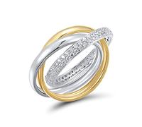 Santuzza 925 Sterling Silver Twisted Two-Color Simulated Diamond Ring Cubic Zirconia Ring for Women (8)
