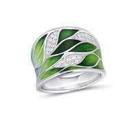 Santuzza Bamboo Leaves Ring 925 Sterling Silver Cubic Zirconia Handmade Enamel Leaf Ring for Women (7)