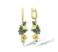Santuzza Butterfly Dangle Earrings 925 Sterling Silver Green Gemstone Gold Color Star Flower Earrings for Women