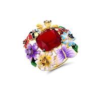 Santuzza Colorful Enamel Flower Ladybug Butterfly Cocktail Rings 925 Sterling Silver Red Glass Amethyst Ruby CZ Ring for Women（7）