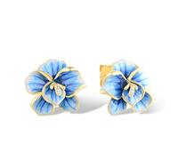 Santuzza Orchid Earrings 925 Sterling Silver White Cubic Zirconia Enamel Blue Flower Stud Earrings for Women