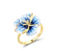 Santuzza Orchid Ring 925 Sterling Silver White Cubic Zirconia Enamel Blue Flower Statement Ring for Women (8)