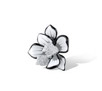 Santuzza Peony Pendant 925 Sterling Silver Cubic Zirconia Handmade Enamel White & Black Flower Pendant for Women