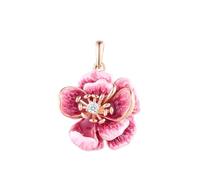 Santuzza Peony Pendant 925 Sterling Silver White Cubic Zirconia Enamel Pink Flower Pendant for Women
