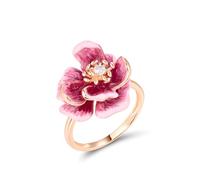 Santuzza Peony Ring 925 Sterling Silver White Cubic Zirconia Enamel Pink Flower Statement Ring for Women (7)