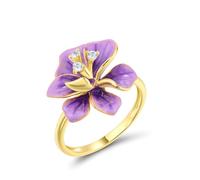 Santuzza Peony Ring 925 Sterling Silver White Cubic Zirconia Enamel Purple Flower Statement Ring for Women (7)