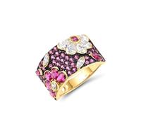 Santuzza Sterling Silver Red & White Orchid Ring Created Ruby Cubic Zirconia Gold Plated Flower Band Ring for Women (8)