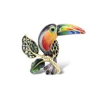 Santuzza Toucan Brooch 925 Sterling Silver Enamel Bird Green Spinel Pin for Women
