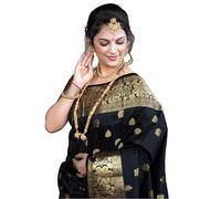 Sanu silk Pure Banarasi Soft Silk Kanjivaram Style Saree For Wedding With Unstitched Heavy Blouse Piece, Black, Free Size