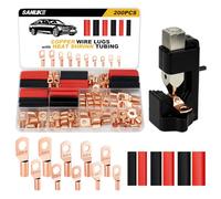 Sanuke 200pcs Copper Wire Lugs AWG 2 4 6 8 10 12 with Hammer Lug Crimper Tool & Heat Shrink, 80pcs Battery Cable Ends Ring Terminals Connectors Crimping Tool Kit
