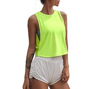 Sanutch Workout Crop Tops for Women Loose fit Cropped Workout Athletic Tops Workout Clothes Crop Top Workout Shirts for Women, Neon Yellow, Small