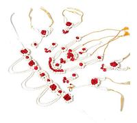 Sanvatsar Jewellery Pearl Designer White & Red Jewellery Set with 10 Items for Women & Girls (Mehandi/Haldi Bridal/Baby Shower function) SP.5, Paper, Pearl