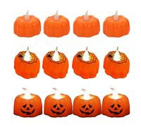 sanvpwsan 12PCS Halloween Pumpkin Tea Lights, Flameless 3D Orange Candle, Battery Operated Halloween LED Candle Lights for Indoor and Outdoor Decorations, Warm White