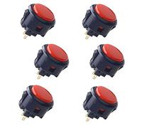 Sanwa 6 pcs OBSF-30 Original Push Button 30mm - for Arcade Jamma Video Game & Arcade Joystick Games Console (Black & Red) S@NWA