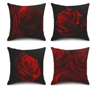 Sanwarm Linen Throw Pillow Covers Set of 4, 20 x 20 Inch, Rose Bloom