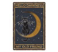 Sanwarm Metal Sign 8X12 Inch, Black Cat Moon Hello Darkness My Old Friend Tin Sign Wall Art Decor For Home, Living Room, Garden, Bedroom, Office, Hotel, Cafe And Pub Decoration
