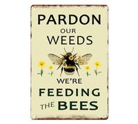Sanwarm Metal Sign 8X12 Inch, Pardon Our Weeds We Are Feeding Save Bees Bumble Bee Vintage Tin Sign Wall Art Decor for Home Living Room Yard Kitchen Garden Bedroom Office Hotel Cafe Pub Decoration