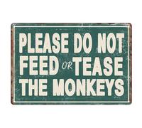 Sanwarm Metal Sign 8X12 Inch, Please Do Not Feed or Tease The Monkeys Vintage Tin Sign Wall Art Decor for Home, Living Room, Kitchen, Garden, Bedroom, Office, Hotel, Cafe And Pub Decoration