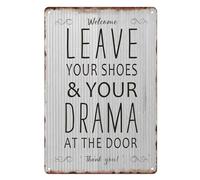 Sanwarm Metal Sign 8X12 Inch, Welcome Leave Your Shoes and Your Drama At The Door Theater Entrance Vintage Tin Sign Wall Art Decor for Theater Decoration