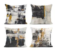 Sanwarm Throw Pillow Covers Home Decor Set of 4 Abstract Black Gold Painting Pillow Cases Decorative 18 x 18 Inches Outdoor Cushion Couch Sofa Pillowcases
