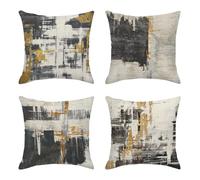 Sanwarm Throw Pillow Covers Home Decor Set of 4 Abstract Black Gold Painting Pillow Cases Decorative 18 x 18 Inches Outdoor Cushion Couch Sofa Pillowcases