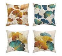 Sanwarm Throw Pillow Covers Home Decor Set of 4 Painting Gold Leaf Pillow Cases Decorative 18 x 18 Inches Outdoor Cushion Couch Sofa Pillowcases