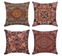 Sanwarm Throw Pillow Covers Home Decor Set of 4 Persian Tribal Floral Turkish Vintage Pillow Cases Decorative 18 x 18 Inches Outdoor Cushion Couch Sofa Pillowcases