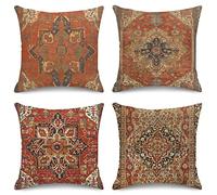 Sanwarm Throw Pillow Covers Home Decor Set of 4 Pillow Cases Decorative 16 x 16 Inches Cushion Couch Sofa Pillowcases Turkey Kilim Ancient Antique