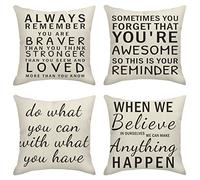 Sanwarm Throw Pillow Covers Home Decor Set of 4 Pillow Cases Decorative 18 x 18 Inches Cushion Couch Sofa Pillowcases Encourage Saying Gift