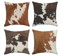 Sanwarm Throw Pillow Covers Home Decor Set of 4 Pillow Cases Decorative 18 x 18 Inches Outdoor Cushion Couch Sofa Pillowcases, Cow Brown Animal Deep
