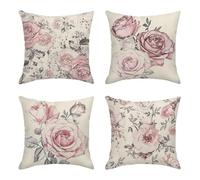 Sanwarm Throw Pillow Covers Home Decor Set of 4 Pink Flower Rose 18 x 18 Inch Outdoor Cushion Couch Sofa Cushion Covers