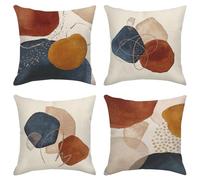 Sanwarm Throw Pillow Covers Home Decor Set of 4 Terracotta Navy Blue Orange Blush Pillow Cases Decorative 18 x 18 Inches Outdoor Cushion Couch Sofa Pillowcases