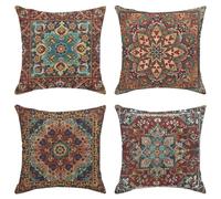 Sanwarm Throw Pillow Covers Home Decor Set of 4 Tribal Eastern Geometric Vintage Pillow Cases Decorative 18 x 18 Inches Outdoor Cushion Couch Sofa Pillowcases